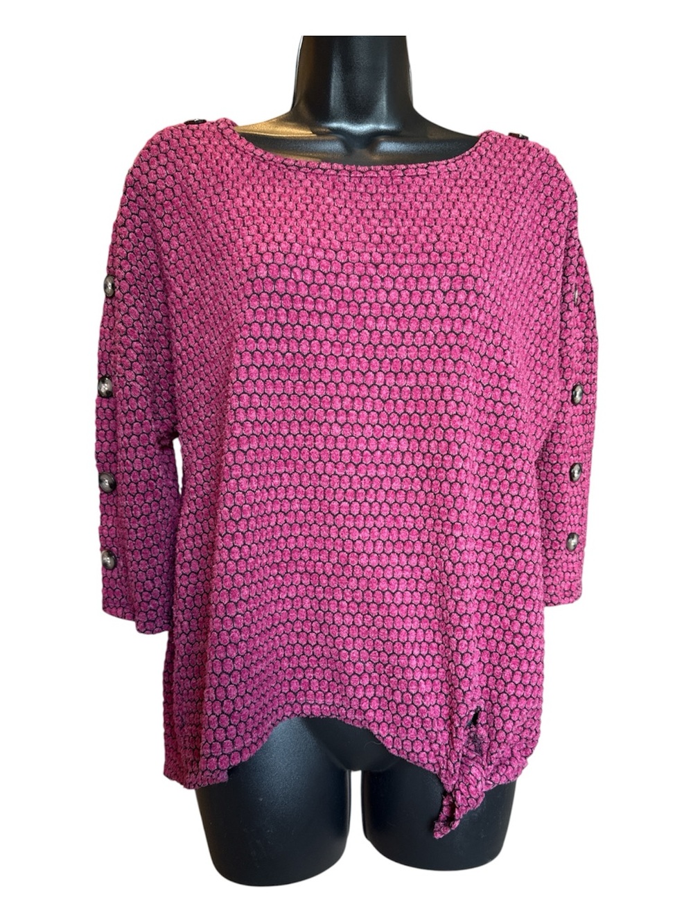 Button-Sleeve textured Top - raspberry / black - Picture 1 of 2